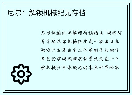 尼尔：解锁机械纪元存档