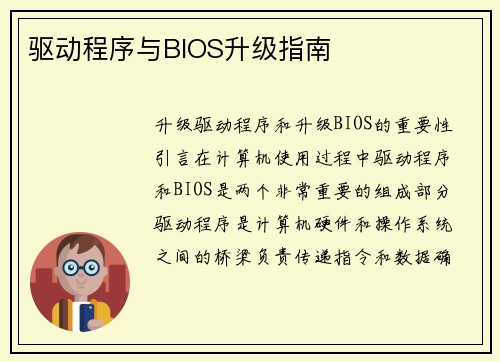 驱动程序与BIOS升级指南